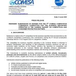 PRESS RELEASE  REMINDER: SUBMISSIONS OF ENTRIES FOR THE 2ND COMESA COMPETITION COMMISSION COMPETITION FOR THE BUSINESS REPORTERS OPERATING IN THE COMMON MARKET ON COMPETITION AND CONSUMER PROTECTION MATTERS